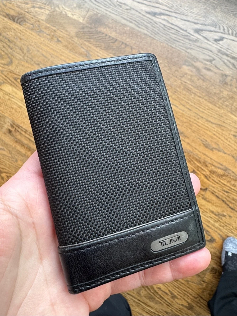 Tumi Black Textured Nylon & Leather men's wallet card holder